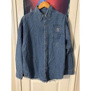 Vintage Starbucks Frappuccino Denim Shirt Mens Large Blue Cotton Button Down L